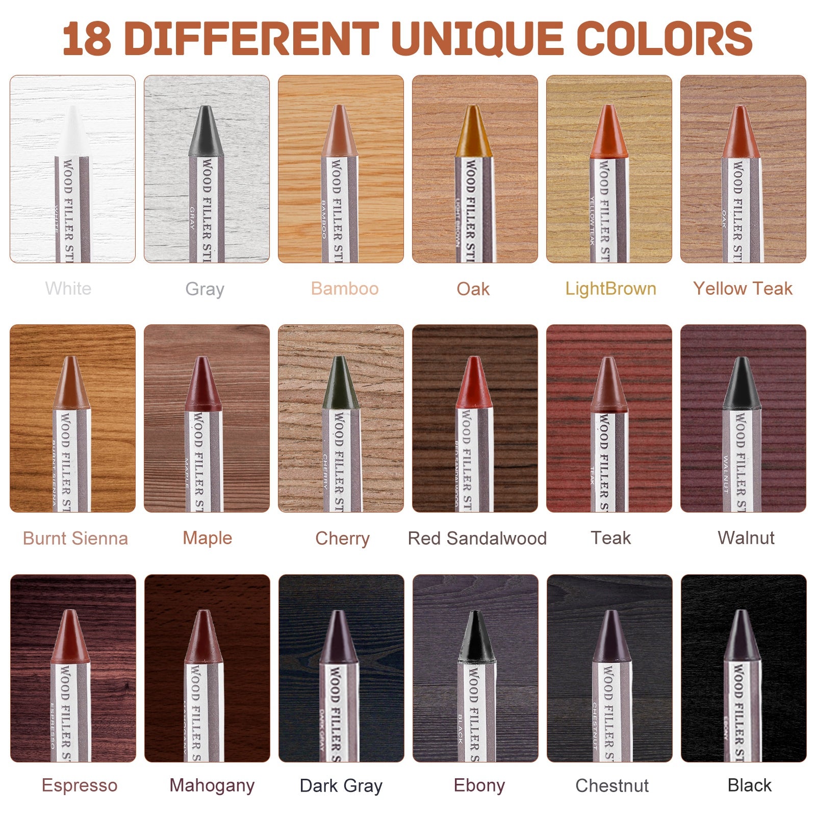 SEISSO 18 Colors Wood Filler Sticks – Furniture & Floor Repair