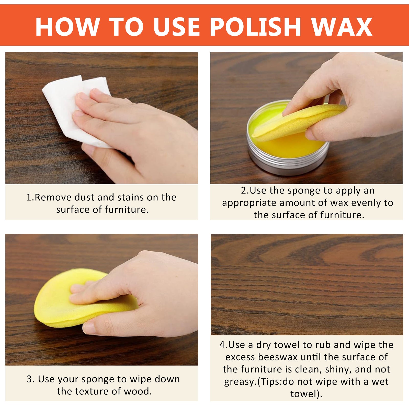 GRPOCHE Wood Wax Polish – 3.5oz Furniture Conditioner & Cleaner for Floors, Tables & Cabinets