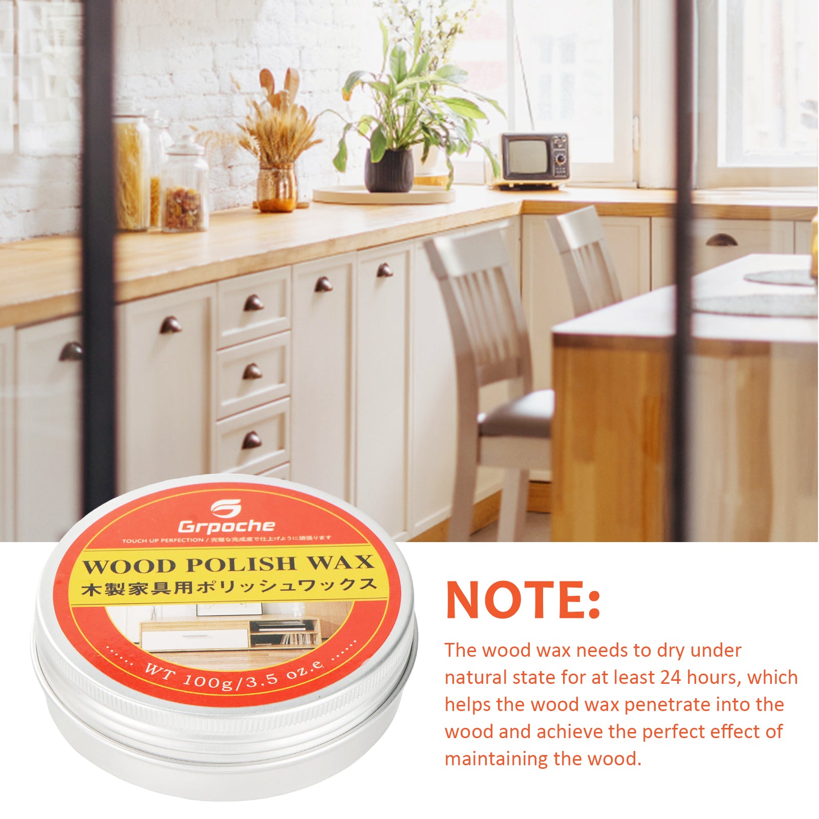 GRPOCHE Wood Wax Polish – 3.5oz Furniture Conditioner & Cleaner for Floors, Tables & Cabinets
