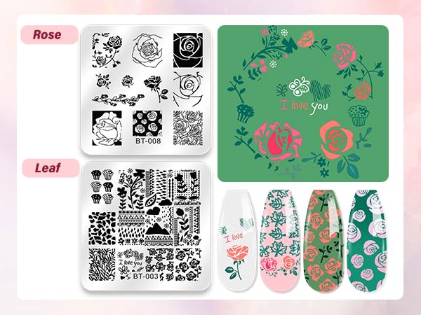 Biutee French Tip Nail Stamping Kit – 2PCS Lace Plates with Stamper & Scraper, DIY Nail Art Templates for Manicure