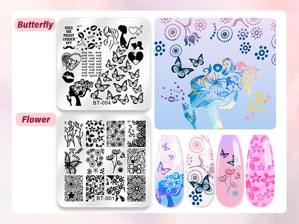 Biutee French Tip Nail Stamping Kit – 2PCS Lace Plates with Stamper & Scraper, DIY Nail Art Templates for Manicure