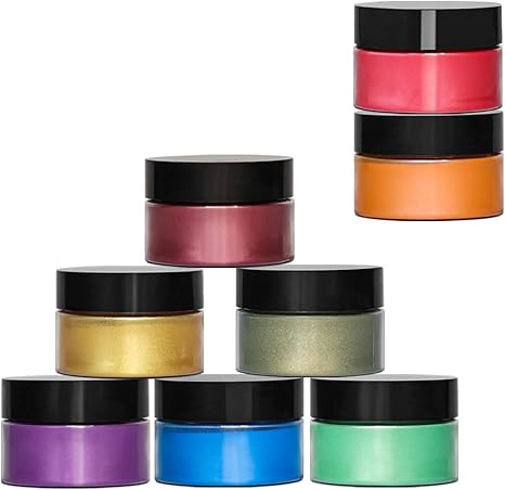 8 colors seisso mica powder display on a white background