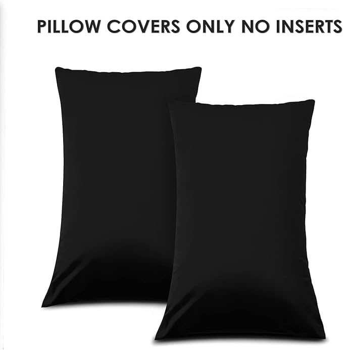 DEWEL ブラックベルベット枕カバー 2枚組 12x20インチ 装飾クッションケース