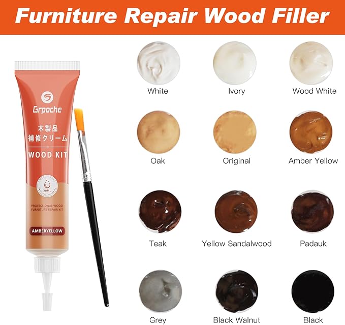 GRPOCHE 42 Pcs Wood Repair Kit – Touch Up Fillers & Markers for Furniture & Floor