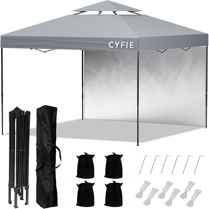 CYFIE 10x10フィート ポップアップキャノピーテント サイドウォール&サンドバッグ付き