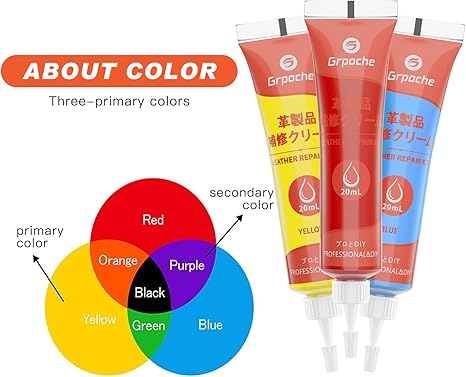 GRPOCHE レザー&ビニール補修キット – ソファ、車のシート、カウチ、ジャケット、財布用 12色