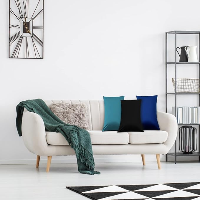 DEWEL ブラックベルベット枕カバー 2枚組 12x20インチ 装飾クッションケース