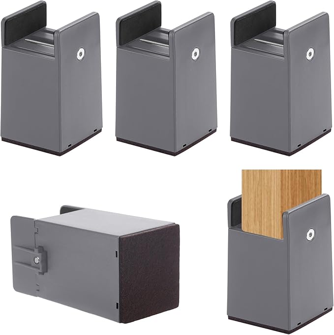 Set of gray heavy duty furniture risers on a white background