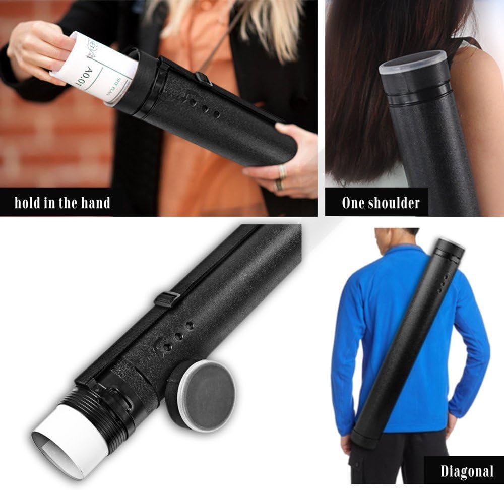 DEWEL 調節可能な書類チューブ 24.5~40インチ 防水プラスチック収納ケース ストラップ付き