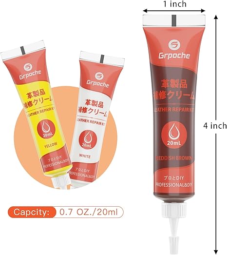 GRPOCHE Leather & Vinyl Repair Kit – 12 Colors for Sofa, Car Seats, Couch, Jacket, Purse