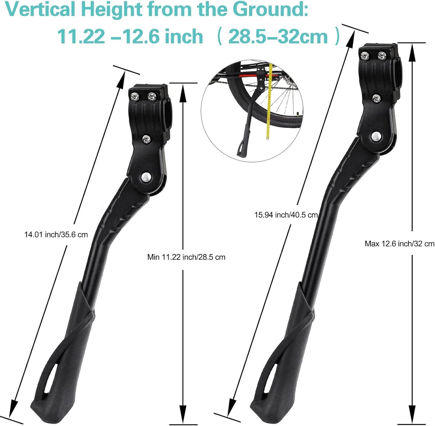 Cyfie ユニバーサル リアバイクキックスタンド 24 26 27 29インチホイール用 (ブラック、24~29インチバイクホイール用)