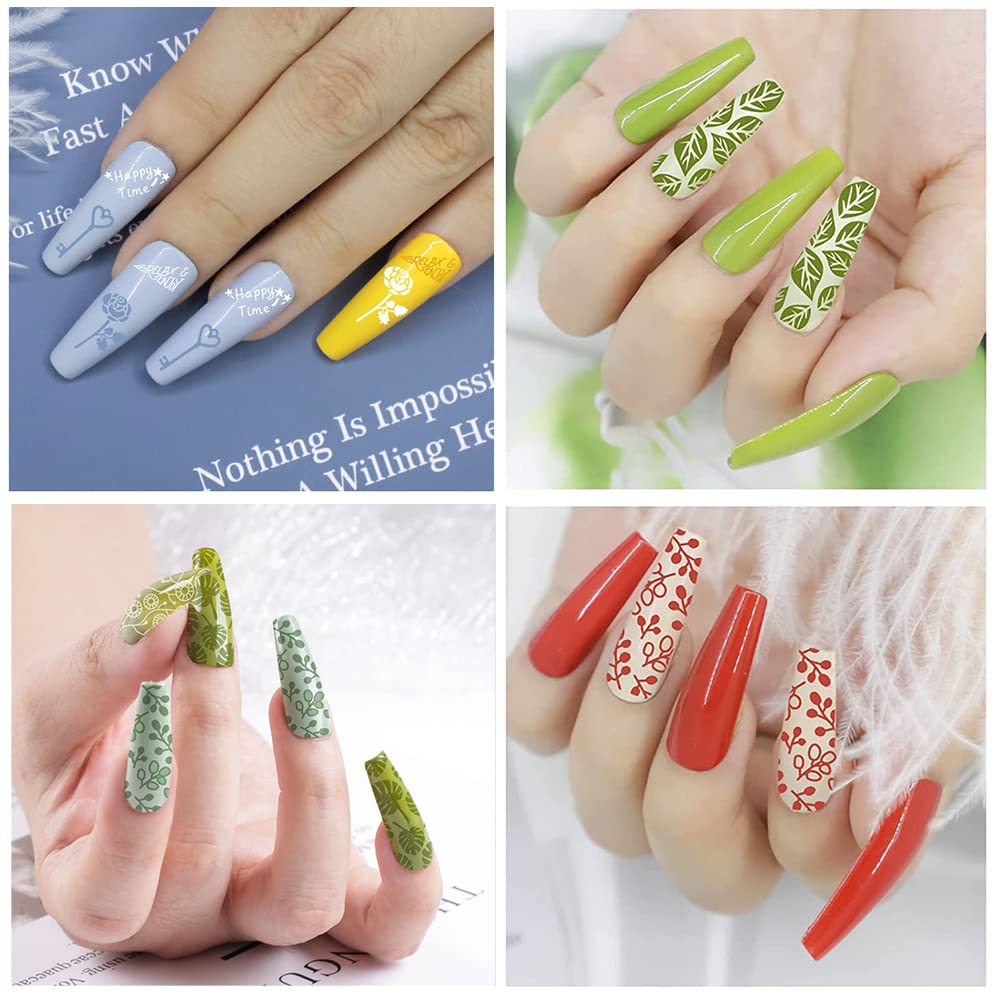 Biutee Nail Stamping Kit – 15PCS Plates, 8PCS Gel Polishes, Stamper & Scraper with Bag, Flower & Holiday Nail Art Designs
