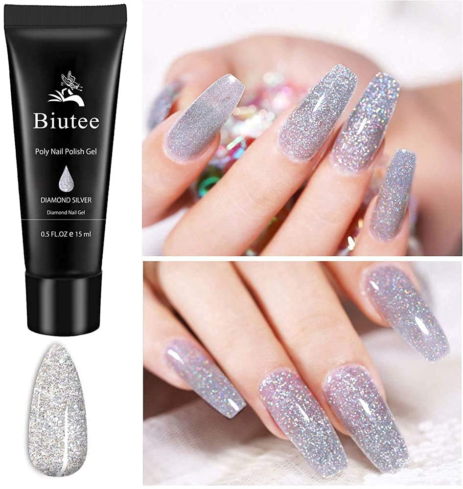 Poly Nail Extension Gel Kit – 7 Colors Builder Gel with Temperature Change, Glitter, Clear & Pink for DIY Manicure at Home