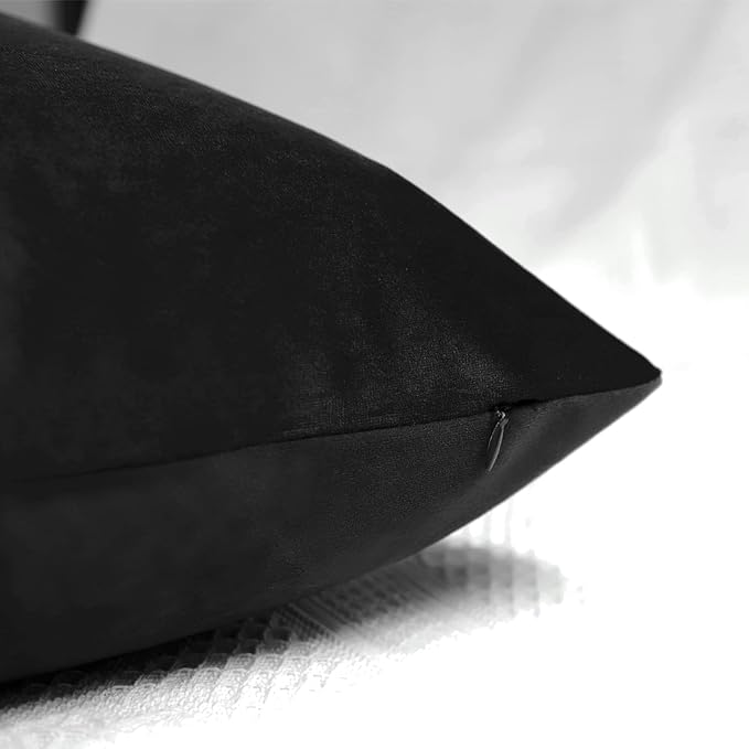 DEWEL ブラックベルベット枕カバー 2枚組 12x20インチ 装飾クッションケース