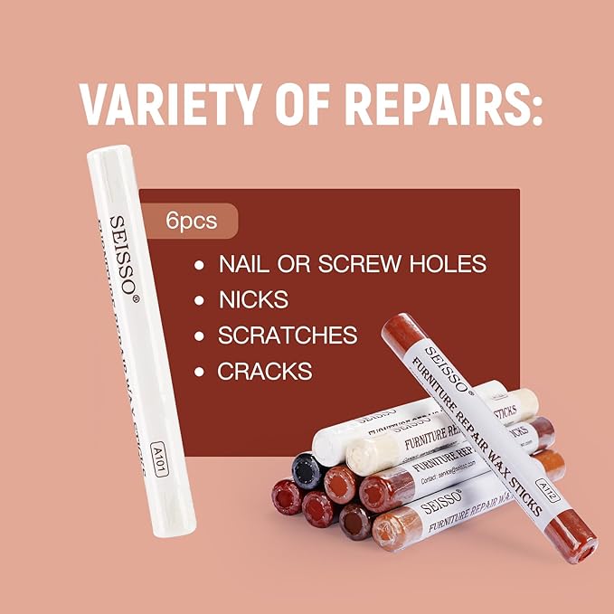 SEISSO 家具補修クレヨン – 6本入り ホワイトウッドフィラースティック