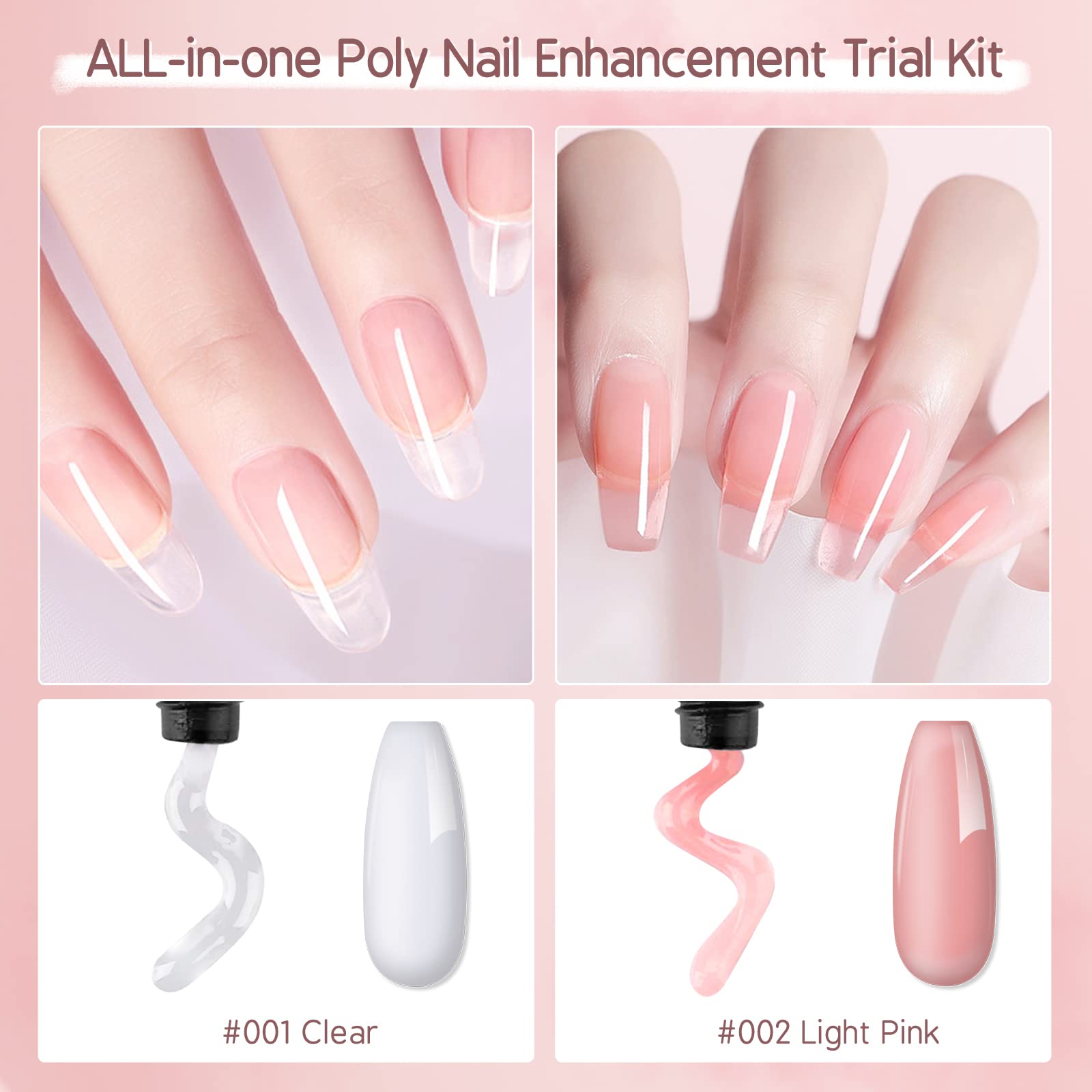 Poly Nail Extension Gel Kit – 7 Colors Builder Gel with Temperature Change, Glitter, Clear & Pink for DIY Manicure at Home