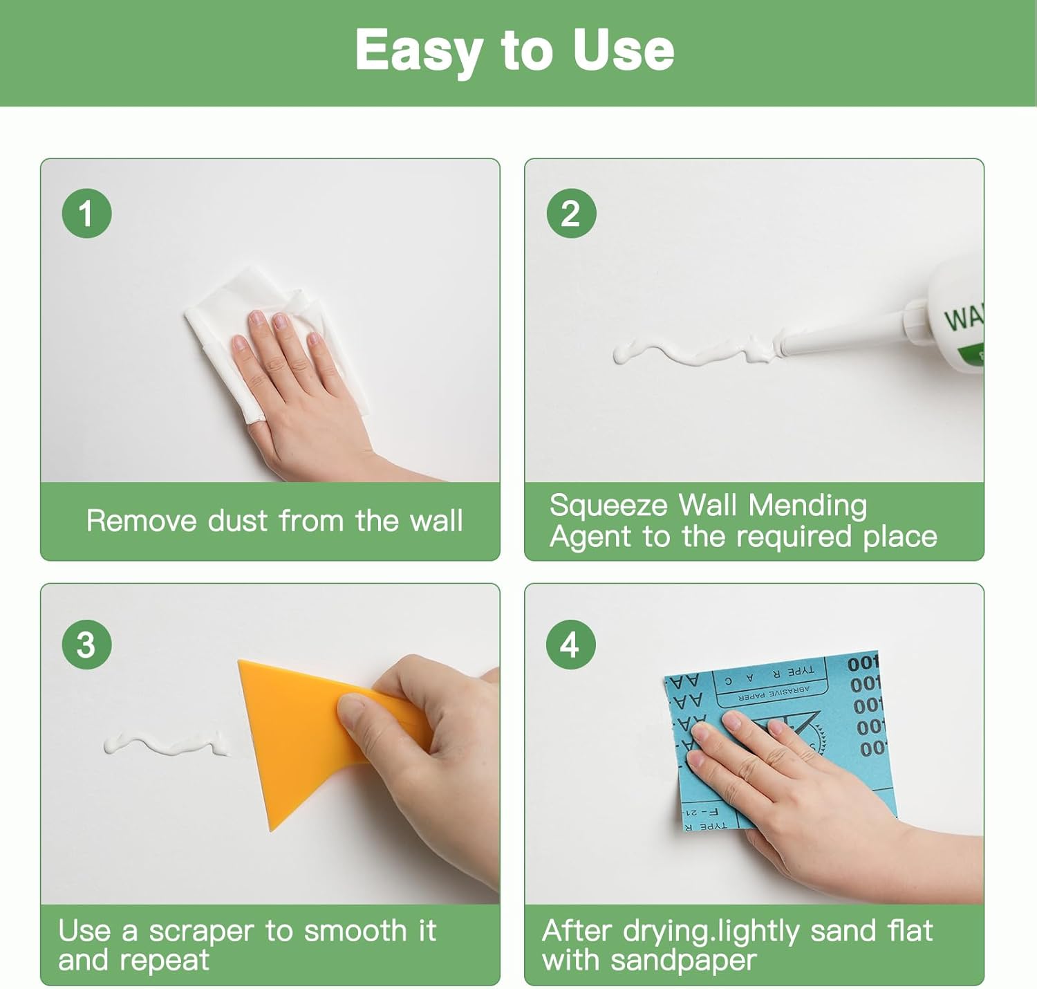 GRPOCHE 壁補修キット – 乾式壁の穴やひび割れに使えるスクレーパー付きパテ2個パック