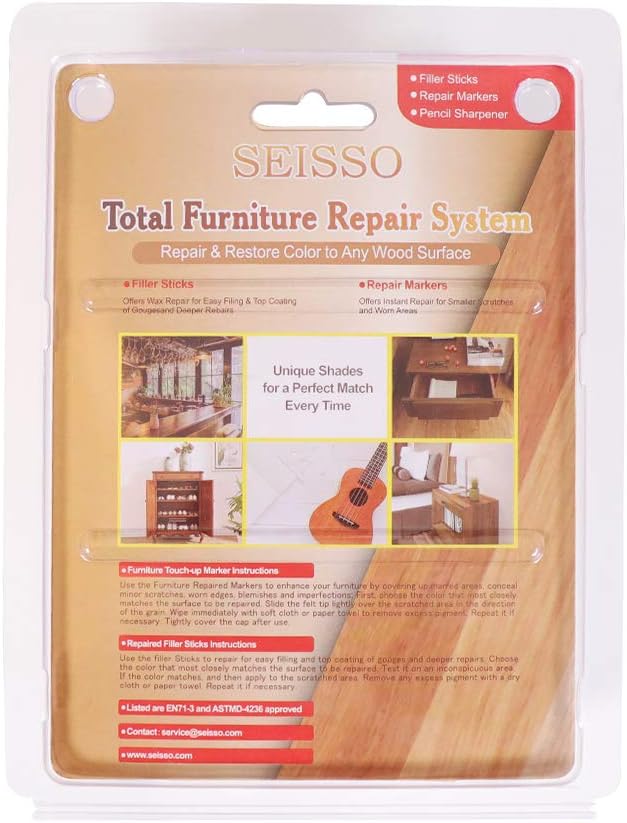 SEISSO Furniture Repair Kit with Markers & Wax Sticks – 13 Pack for Wood Touch Up