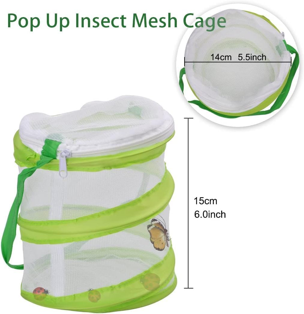 DEWEL 子供用 伸縮式 蝶・昆虫採集ネット 3個パック ポップアップメッシュケージとピンセット付き