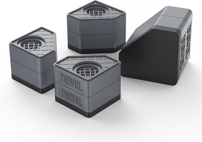 Set of gray washer stand with 'DEWEL' branding on a white background