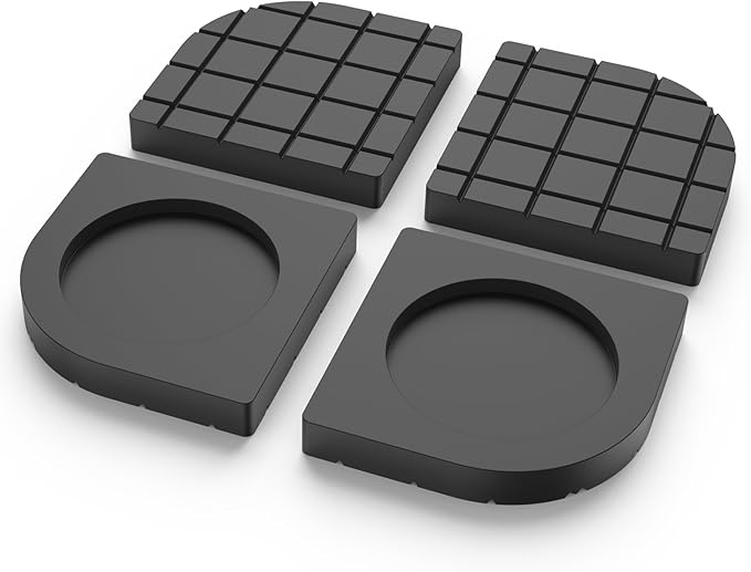 Four round anti vibration pads with grid patterns on a white background