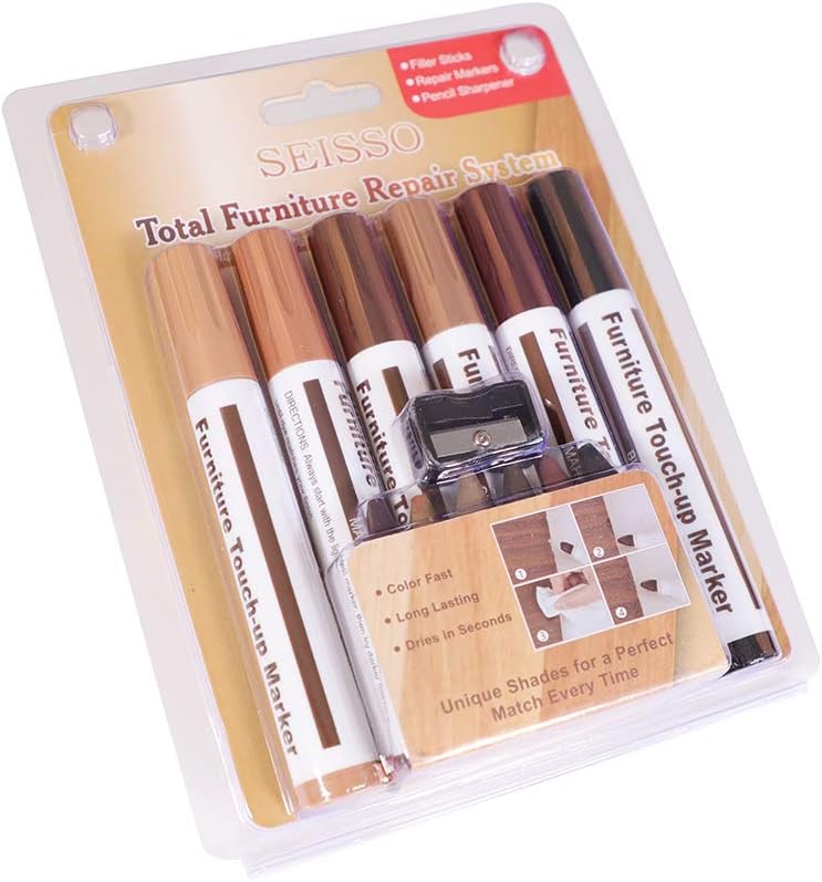 SEISSO Furniture Repair Kit with Markers & Wax Sticks – 13 Pack for Wood Touch Up