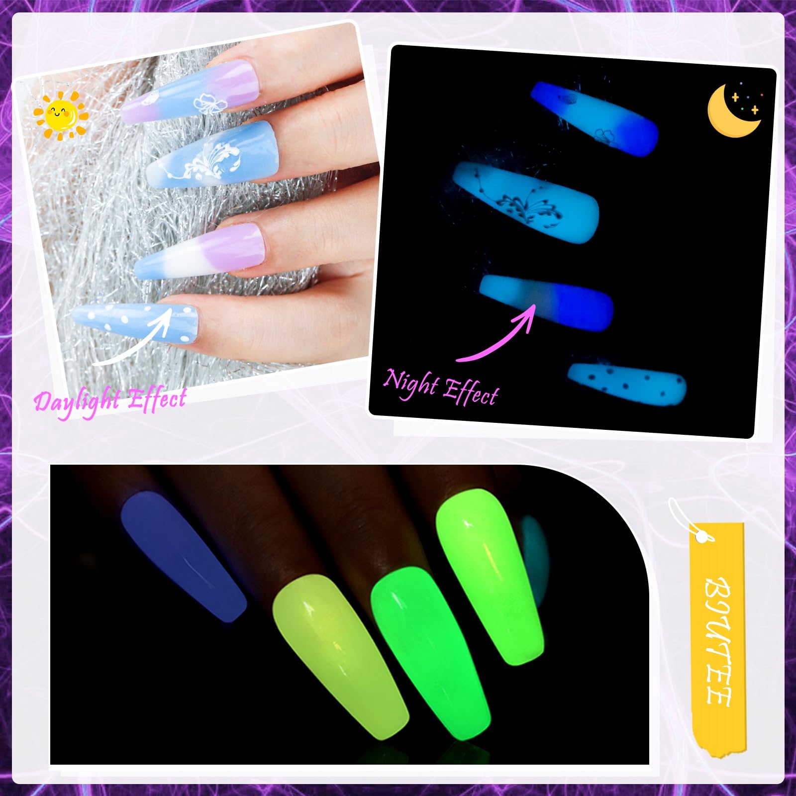 Poly Nail Extension Gel Kit – 7 Colors Builder Gel with Temperature Change, Glitter, Clear & Pink for DIY Manicure at Home