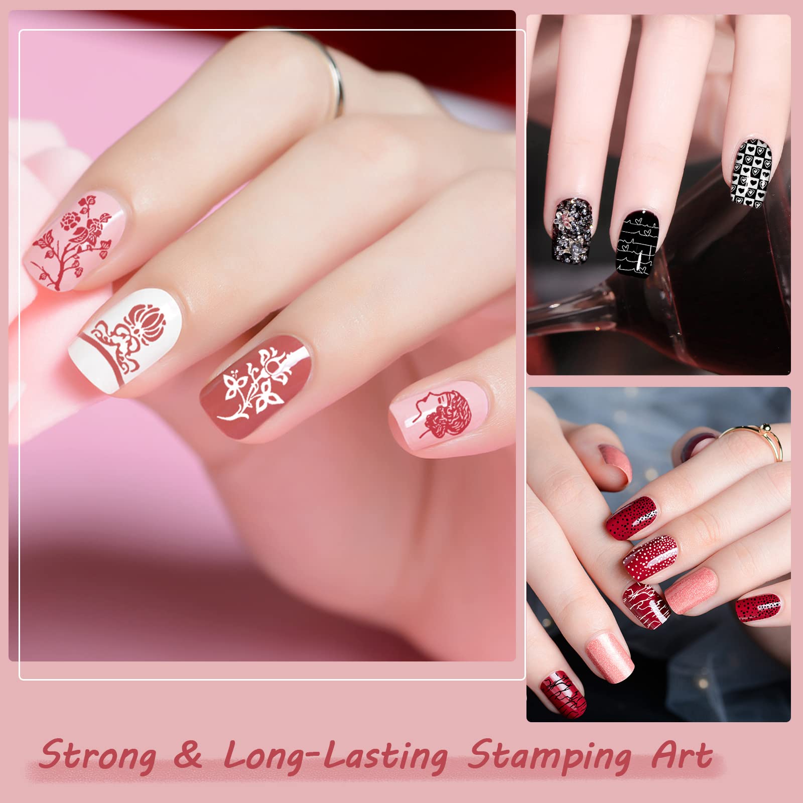 SEISSO 8 Colors Nail Stamping Polish Kit, Stamper & Templates, Peel Off Latex, Base & Top Coat, DIY Manicure Gift Set