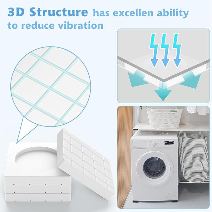 3D structure vibration reduction Anti Vibration Pads with washing machine and baskets in the background