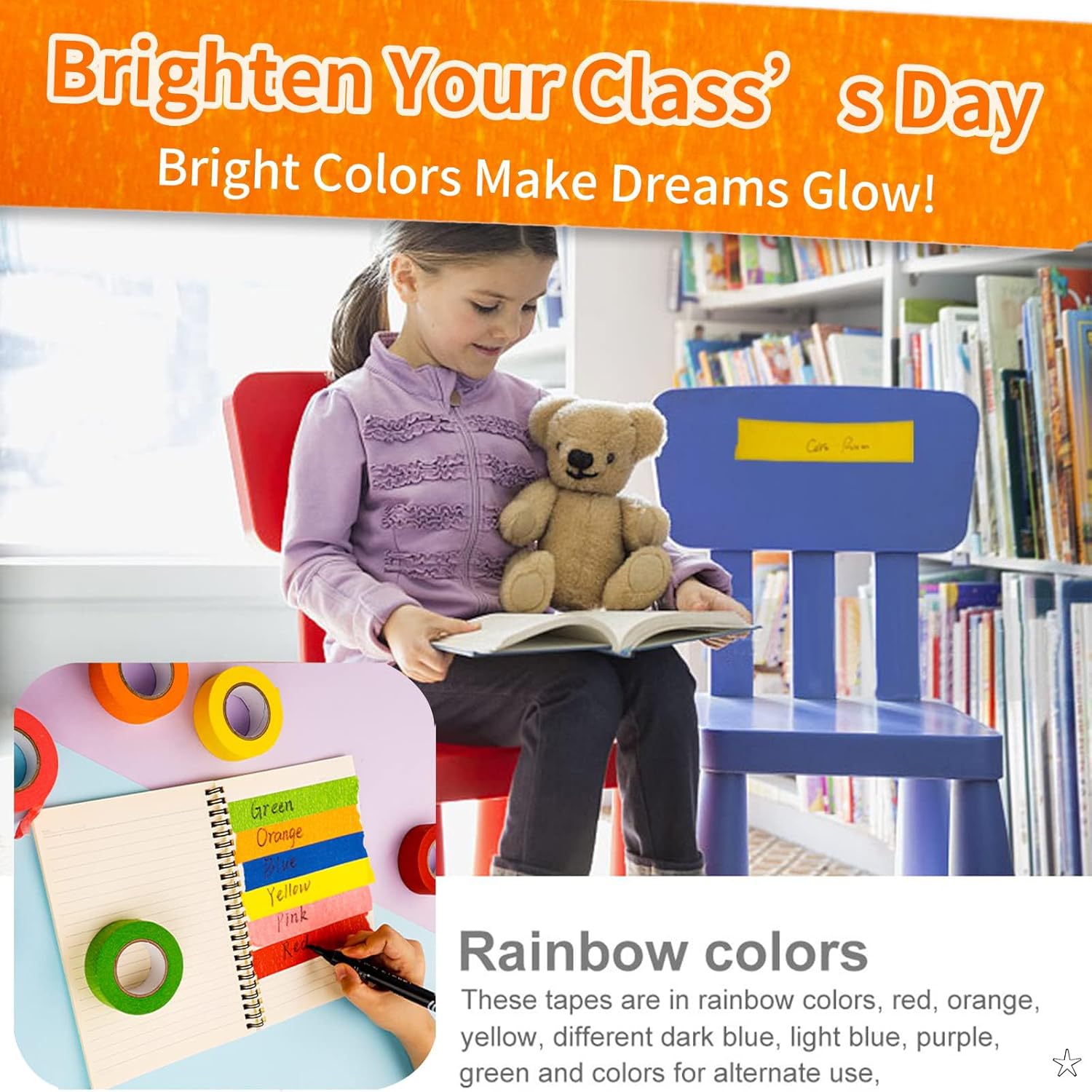 DEWEL Colored Masking Tape 6-Pack 1" x 22yd Painter’s Tape for Crafts&Painting