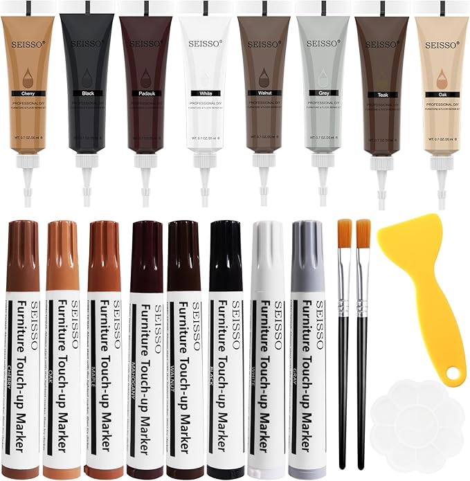 SEISSO Wood Furniture Repair Kit, 8 Colors Markers & Fillers for Scratches – 20 PCS