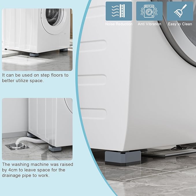 DEWEL Antivibrationspads für Waschmaschinen, 4 Stück – Geräusch- und Bewegungskontrolle