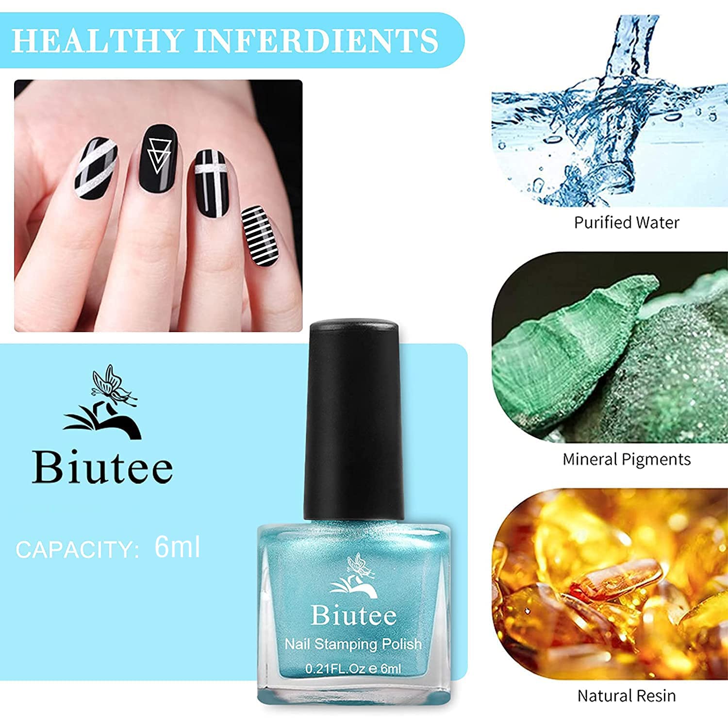 Biutee Nail Stamping Polish – 12 Colors Air Dry Nail Art Polish Set for Stamping Plates, Holiday Manicure Kit