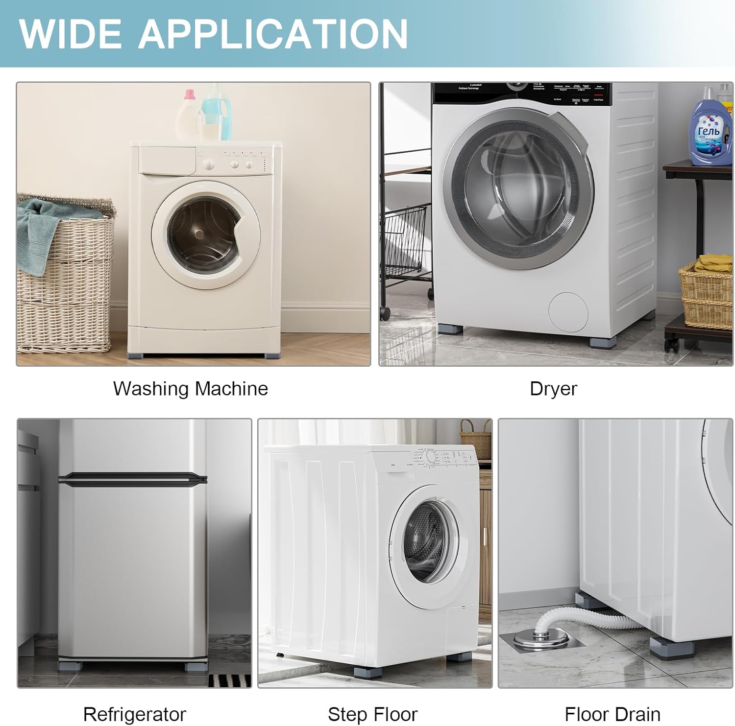 DEWEL Antivibrationspads für Waschmaschinen, 4 Stück – Geräusch- und Bewegungskontrolle