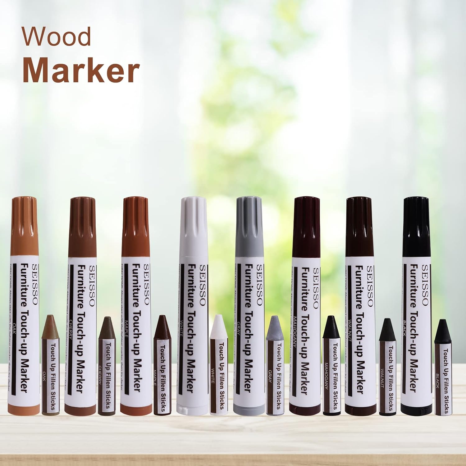 SEISSO 家具補修マーカーキット 17本入り 木製タッチアップマーカー&ワックススティック シャープナー付き