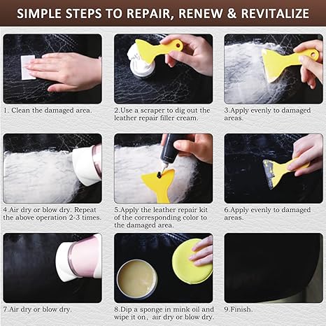 SEISSO 革・ビニール補修キット(家具・車のシート用染料・ミンクオイル付き)