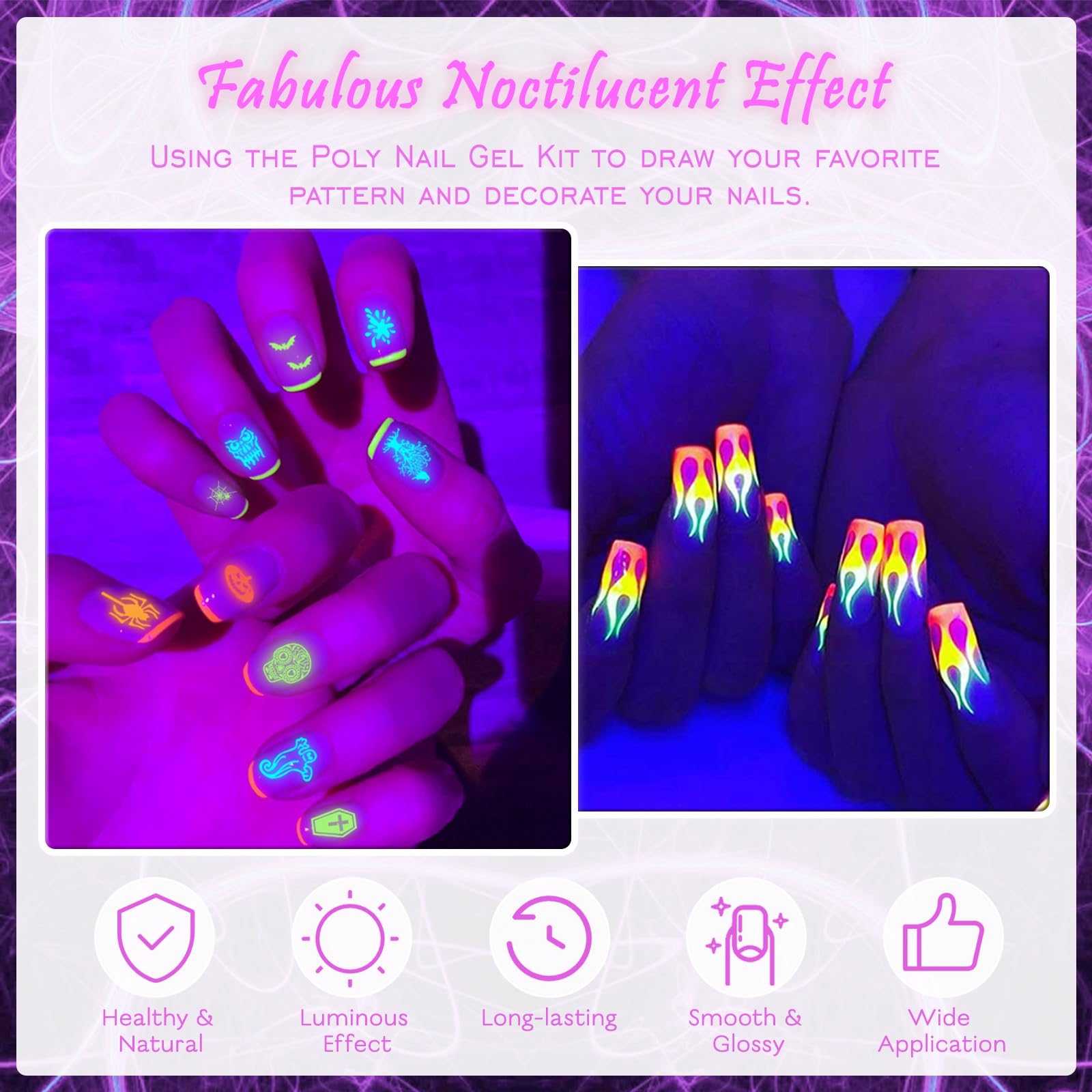 Poly Nail Extension Gel Kit – 7 Colors Builder Gel with Temperature Change, Glitter, Clear & Pink for DIY Manicure at Home