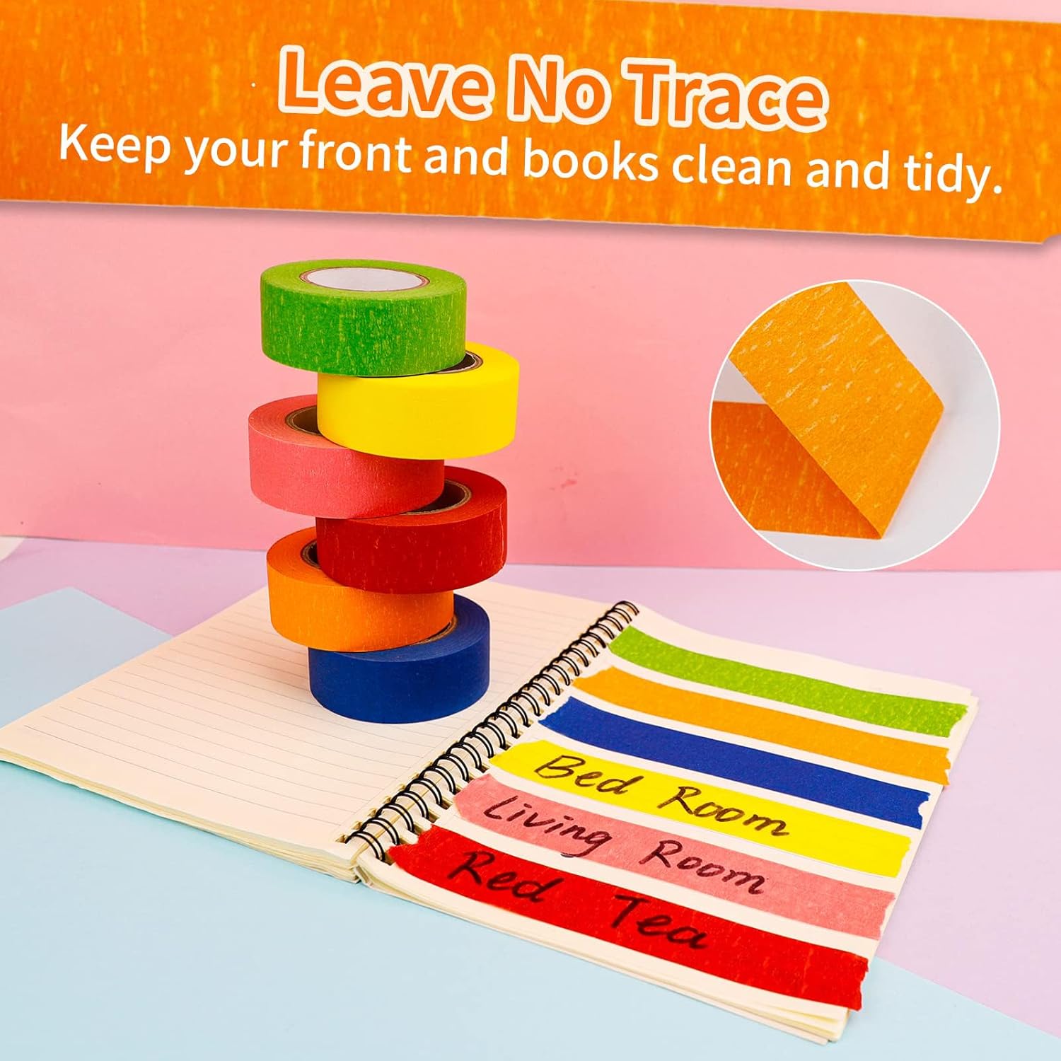 DEWEL Colored Masking Tape 6-Pack 1" x 22yd Painter’s Tape for Crafts&Painting