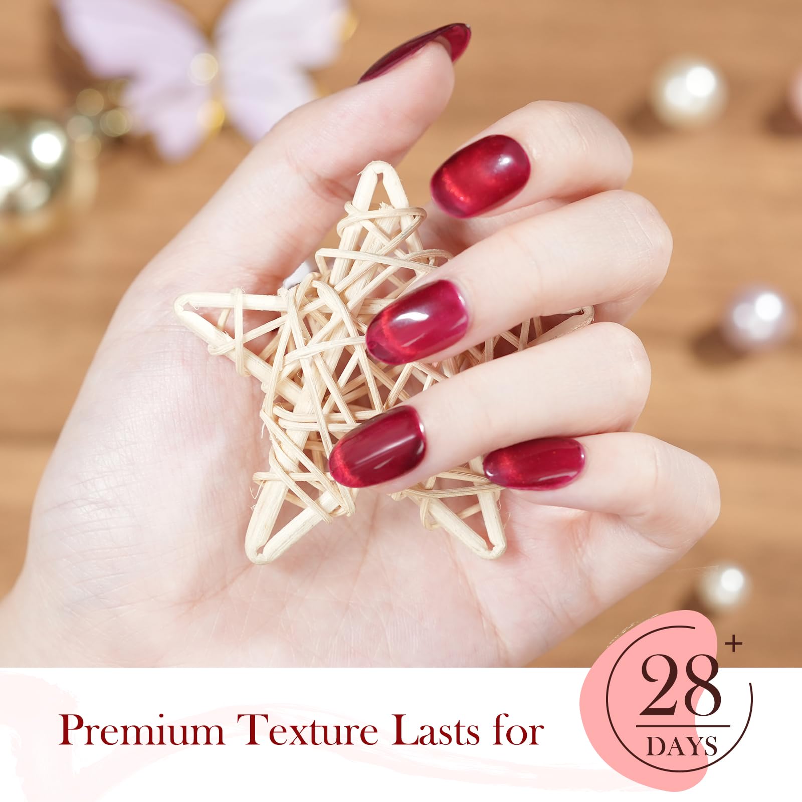 SEISSO Cat Eye Gel Nail Polish – 15ml Wine Red Magnetic UV Gel with Magnet Stick, Shimmer Soak Off Nail Kit