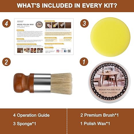 SEISSO Wood & Leather Polish Wax Kit with Brush & Sponge – Furniture Repair Crayon for Carpenters