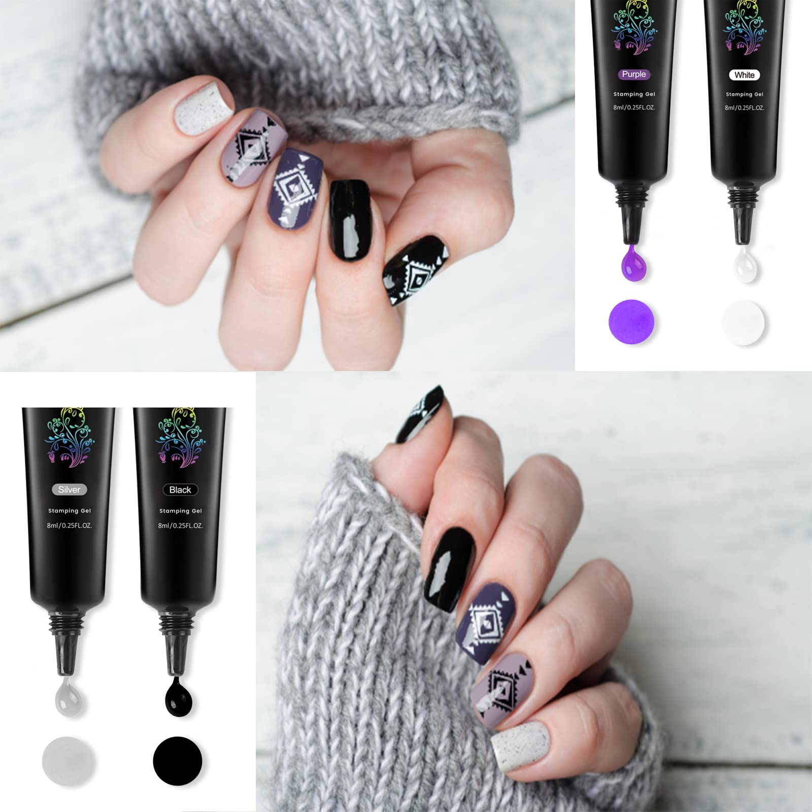 SEISSO 8 Colors Nail Stamping Polish Kit, Stamper & Templates, Peel Off Latex, Base & Top Coat, DIY Manicure Gift Set