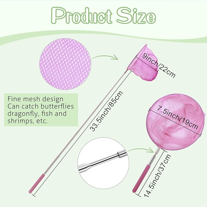 DEWEL 子供用 伸縮式 蝶・昆虫採集ネット 3個パック ポップアップメッシュケージとピンセット付き