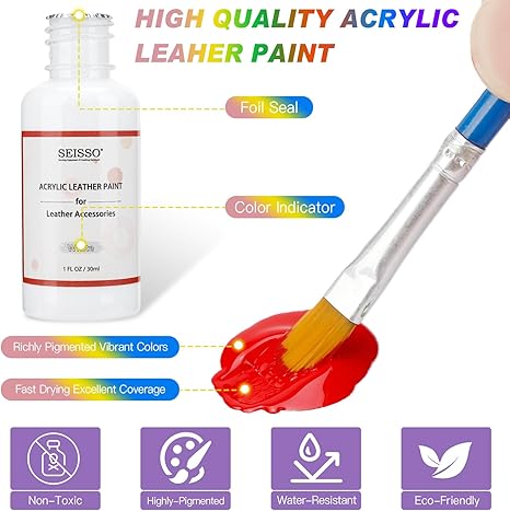 SEISSO レザー・ビニール補修キット 12色 アクリルペイント 靴・家具・バッグ・車のシート用