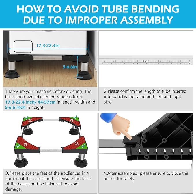DEWEL Verstellbarer Ständer für Mini-Kühlschrank und Waschmaschine, 12,7–16,8 cm Höhe, 290 kg Tragkraft, passend für 43,2–55,9 cm