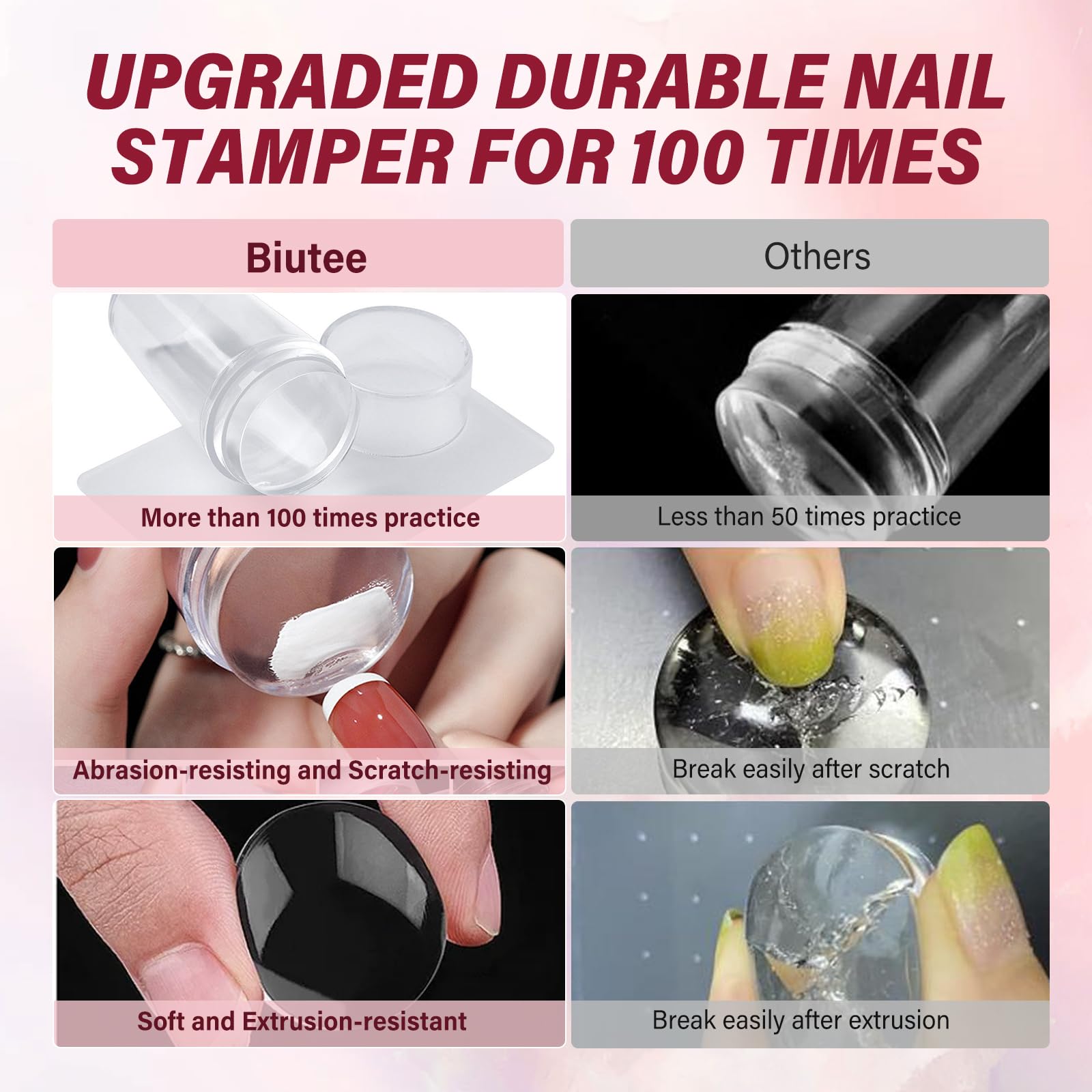 Biutee French Tip Nail Stamping Kit – 2PCS Lace Plates with Stamper & Scraper, DIY Nail Art Templates for Manicure