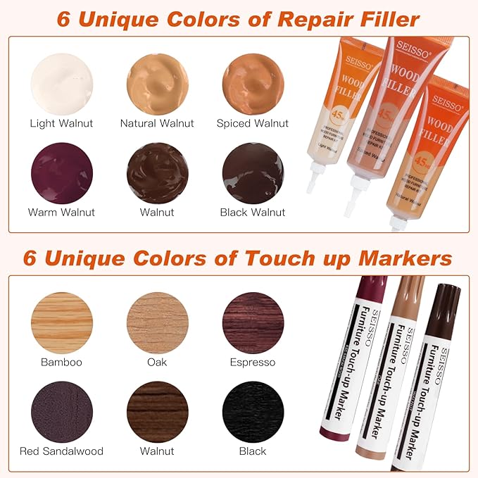 SEISSO Upgrade Furniture Repair Kit for Wood & Leather, Scratch Remover