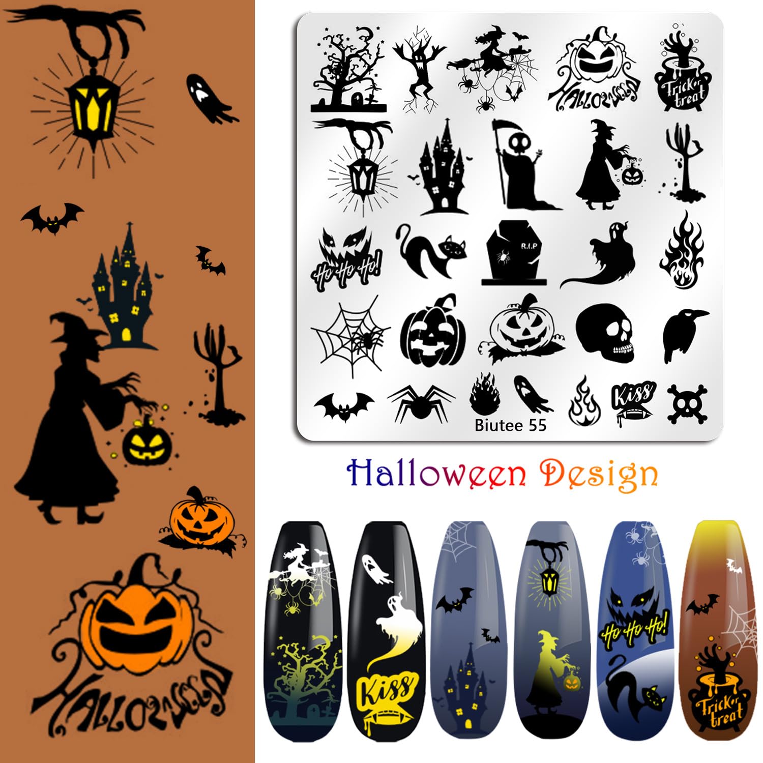 Biutee Nail Stamping Kit – 15PCS Plates, 8PCS Gel Polishes, Stamper & Scraper with Bag, Flower & Holiday Nail Art Designs