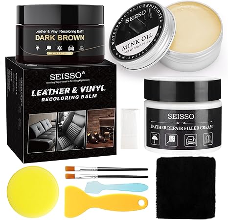 SEISSO Dark Brown Leather & Vinyl Repair Kit for Furniture & Car Seats