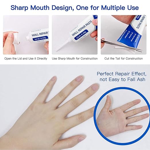 SEISSO グレー壁補修キット – スクレーパーとノズル付き 500g パテ 2個パック