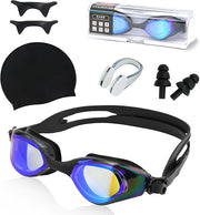 Cyfie Anti-Fog Swim Goggles Set – No Leak, UV Protection, Includes Nose Clip, Earplugs, Swim Cap & Case